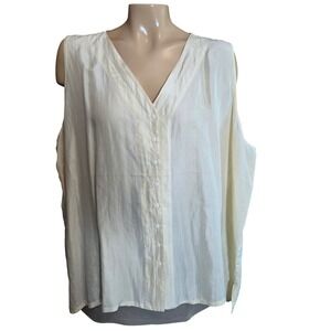 Adrian Jordan Womens Silk Blouse Cream 22/24 New Sleeveless V-Neck Button Down